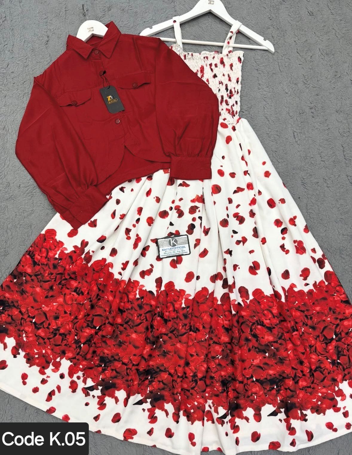 Beautiful Floral Casual Maxi Set flower printed red