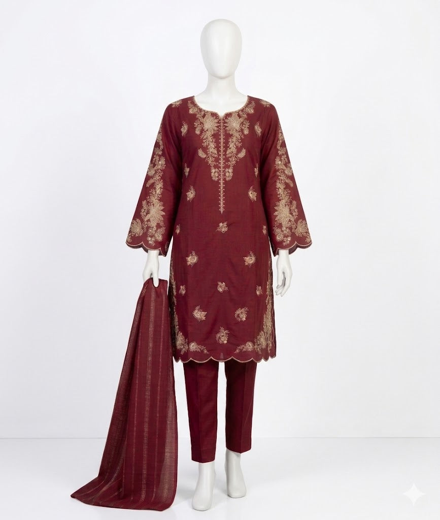 Embroidered Stitched 3 Piece Suit