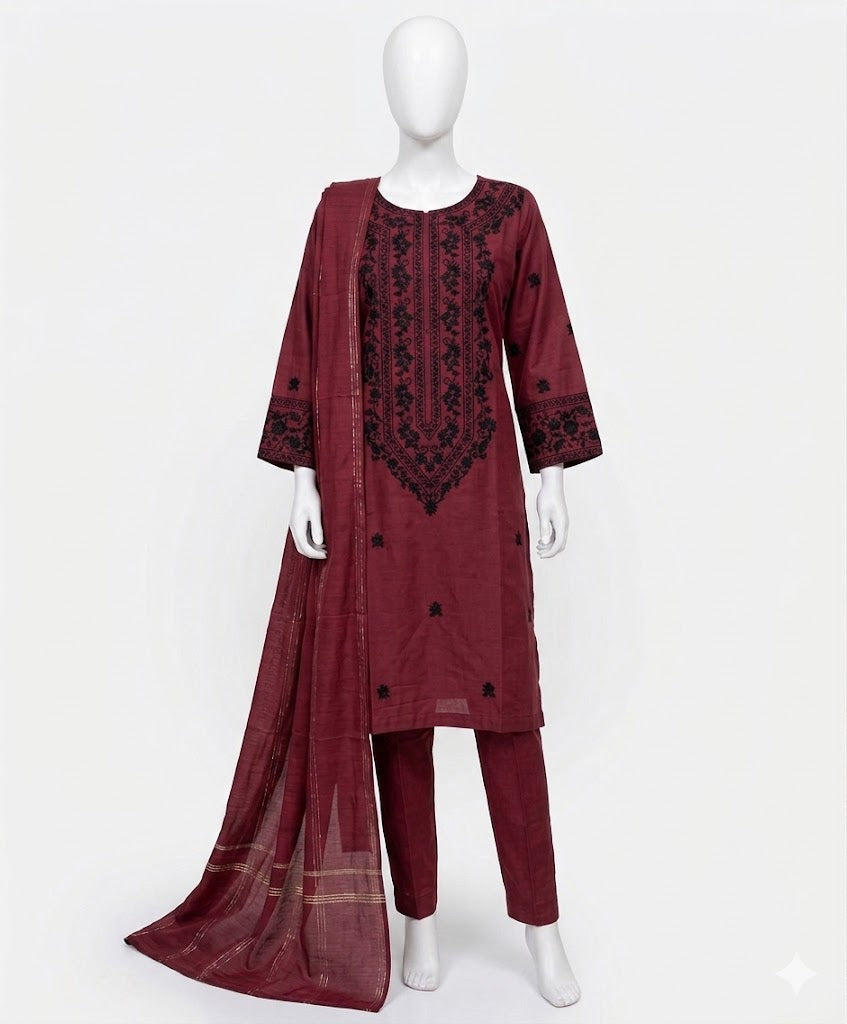 Embroidered Stitched 3 Piece Suit