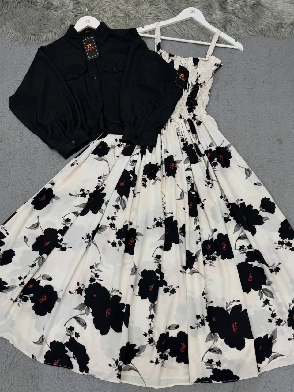 Beautiful Floral Casual Maxi Set flower printed black
