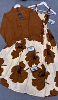 Modern Floral Co-Ord Maxi Style flower printed brown