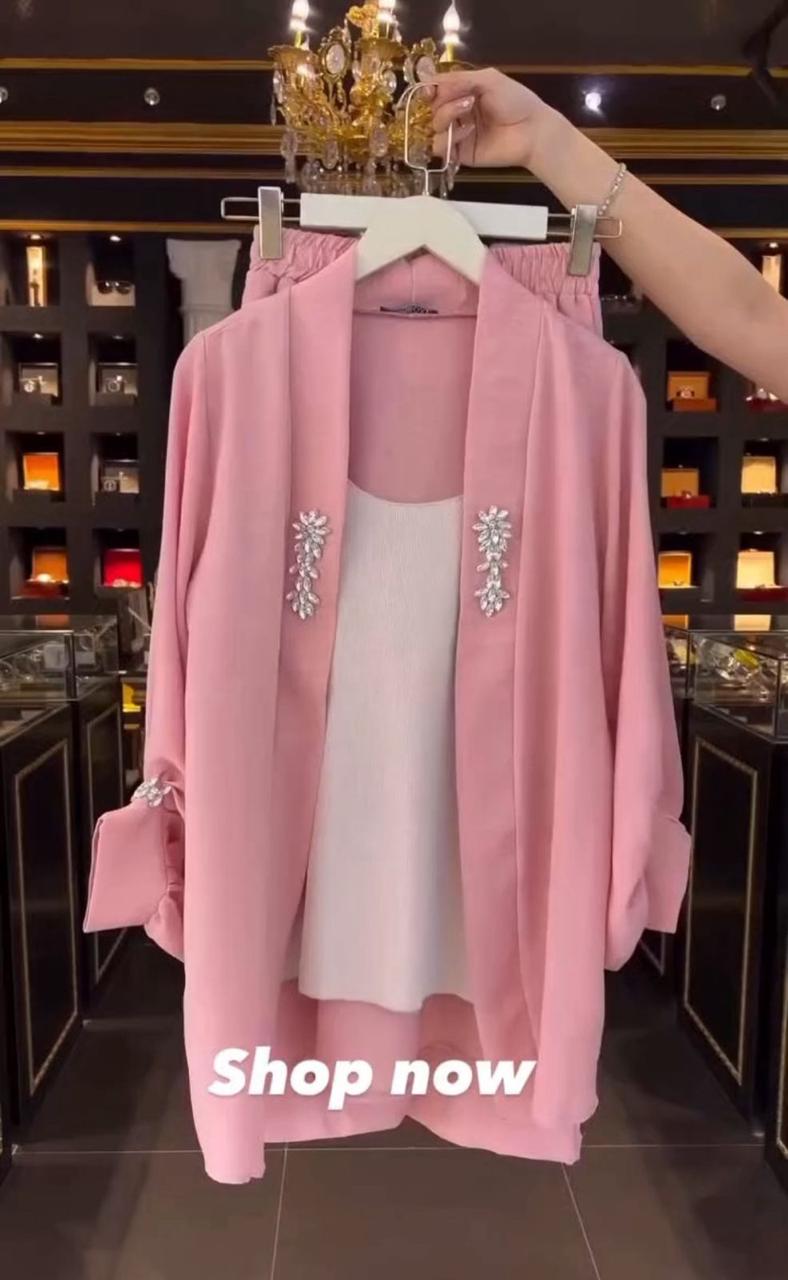 Korean Style 3 Piece Co-Ord Set pink