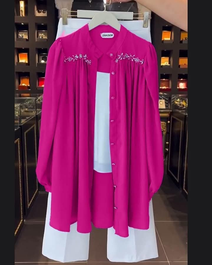 Korean Style 3 Piece Co-Ord Set dark pink