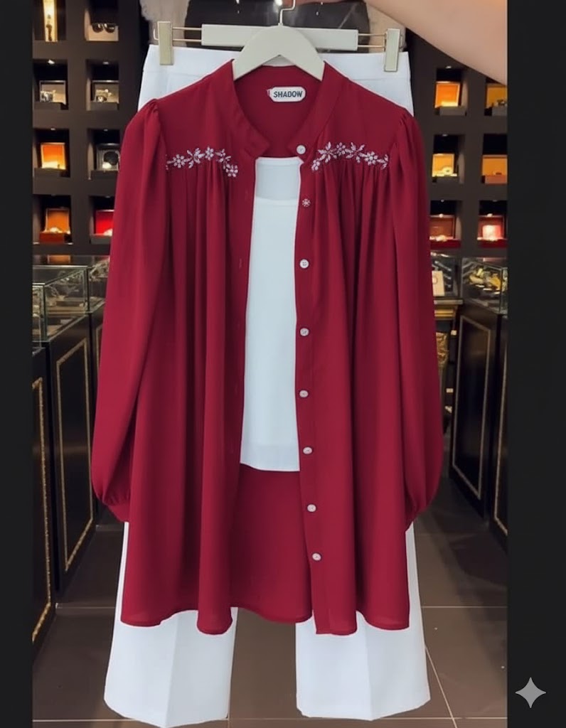Korean Style 3 Piece Co-Ord Set maroon