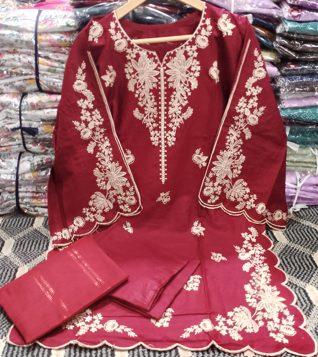 Embroidered Stitched 3 Piece Suit