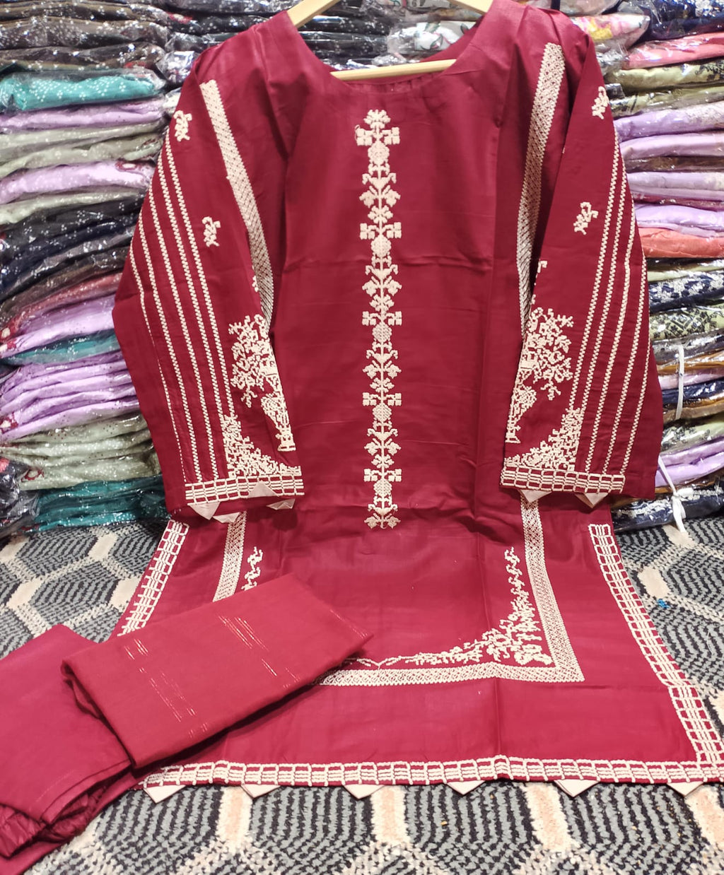Embroidered Stitched 3 Piece Suit